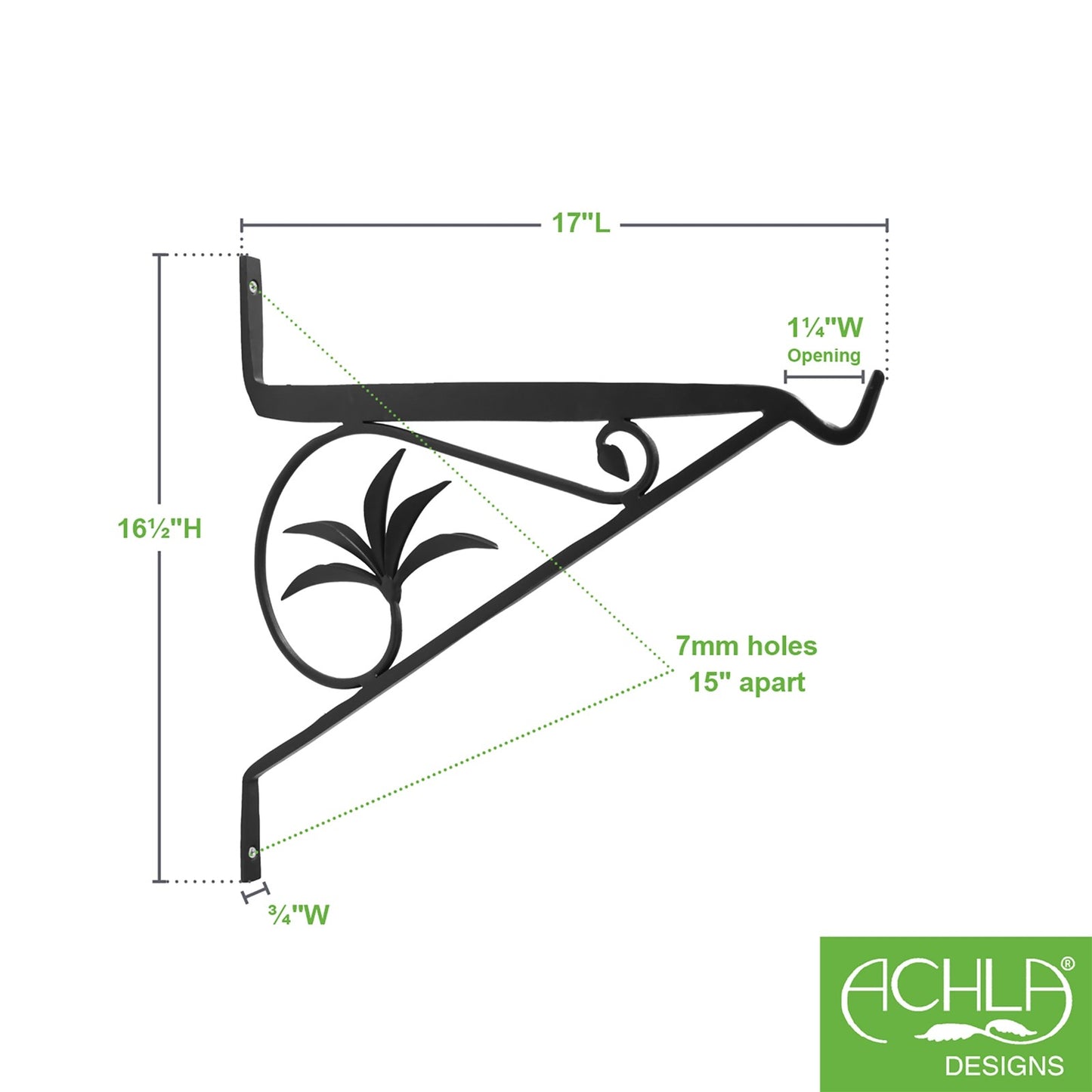 ACHLA 17in Morris Bracket | Black Powdercoat Wrought Iron | Outdoor Hanging Planter & Flower Basket Support | 23.5 x 17 x 0.75 in | Model B-42