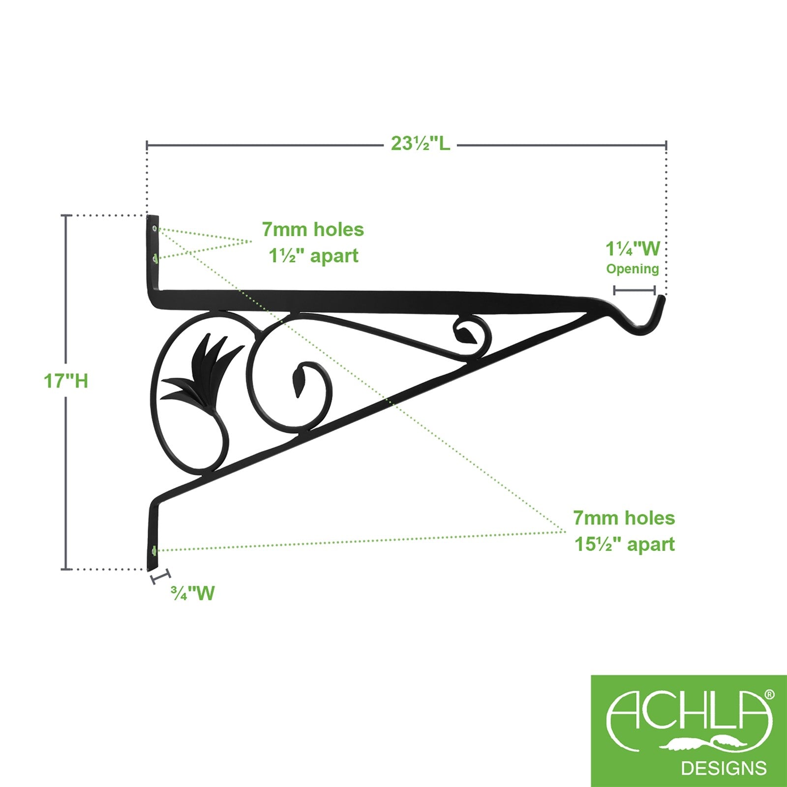 ACHLA 24in Morris Bracket | Black Powdercoat Wrought Iron | Outdoor Hanging Planter & Basket Support | 23.5 x 0.5 x 17 in | Model B-43