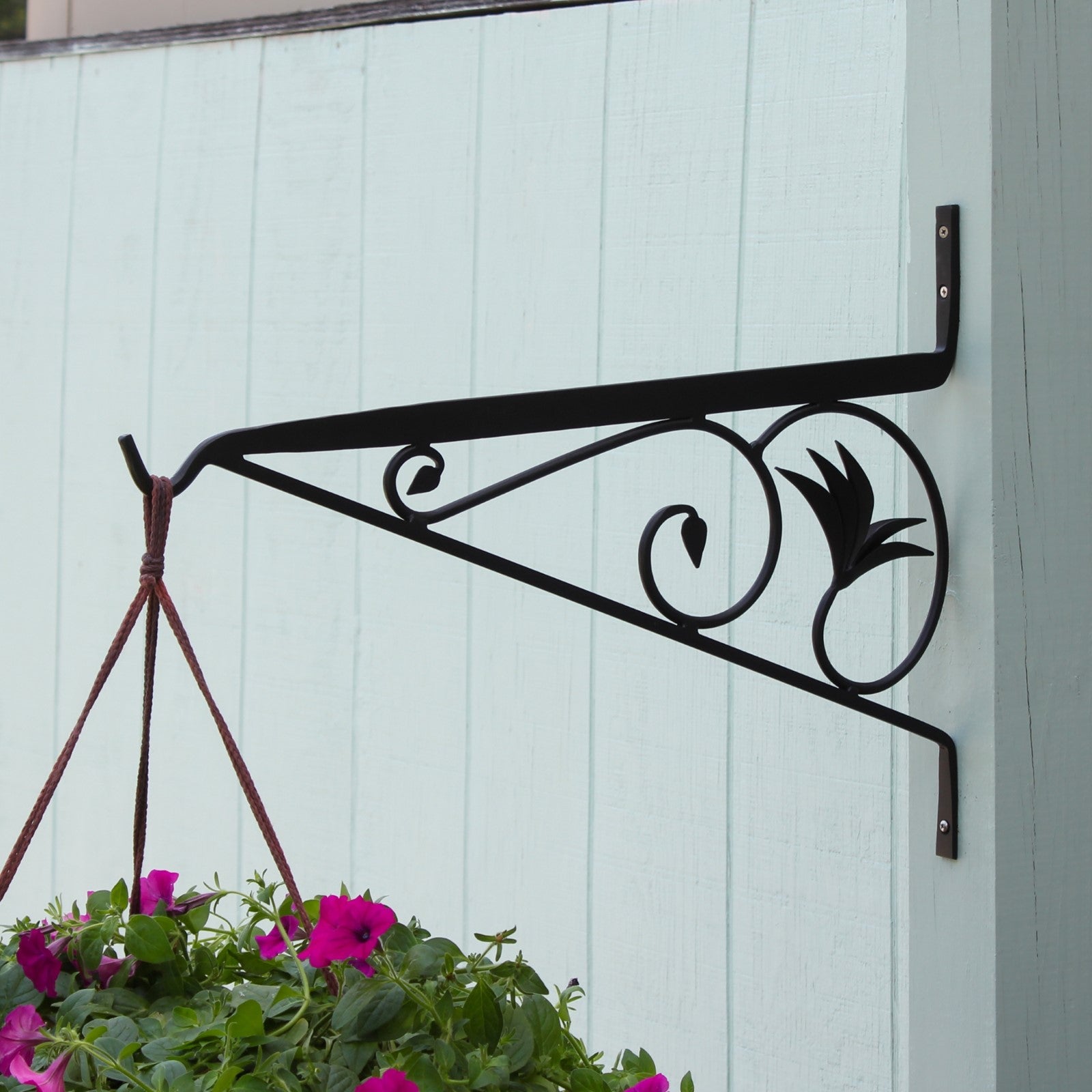 ACHLA 24in Morris Bracket | Black Powdercoat Wrought Iron | Outdoor Hanging Planter & Basket Support | 23.5 x 0.5 x 17 in | Model B-43