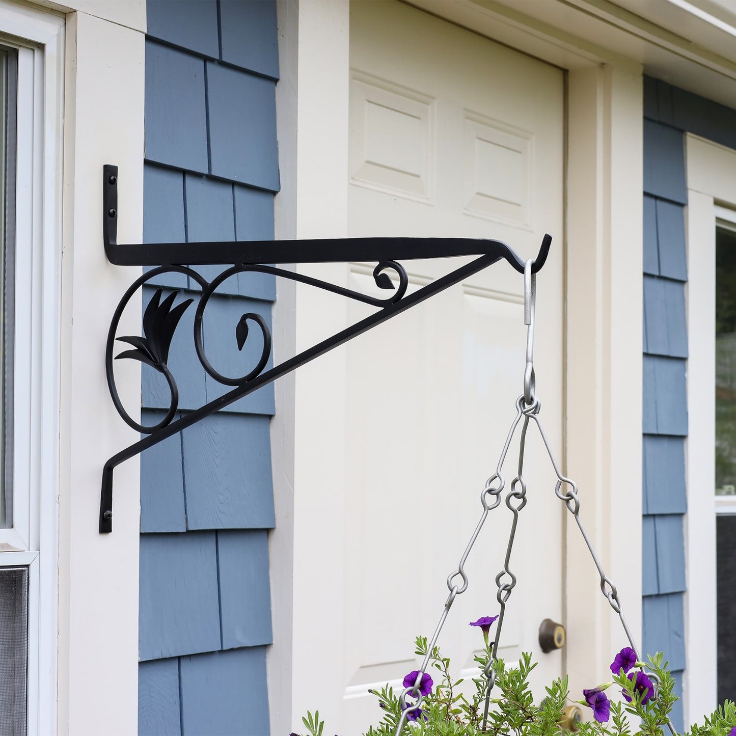 ACHLA 24in Morris Bracket | Black Powdercoat Wrought Iron | Outdoor Hanging Planter & Basket Support | 23.5 x 0.5 x 17 in | Model B-43