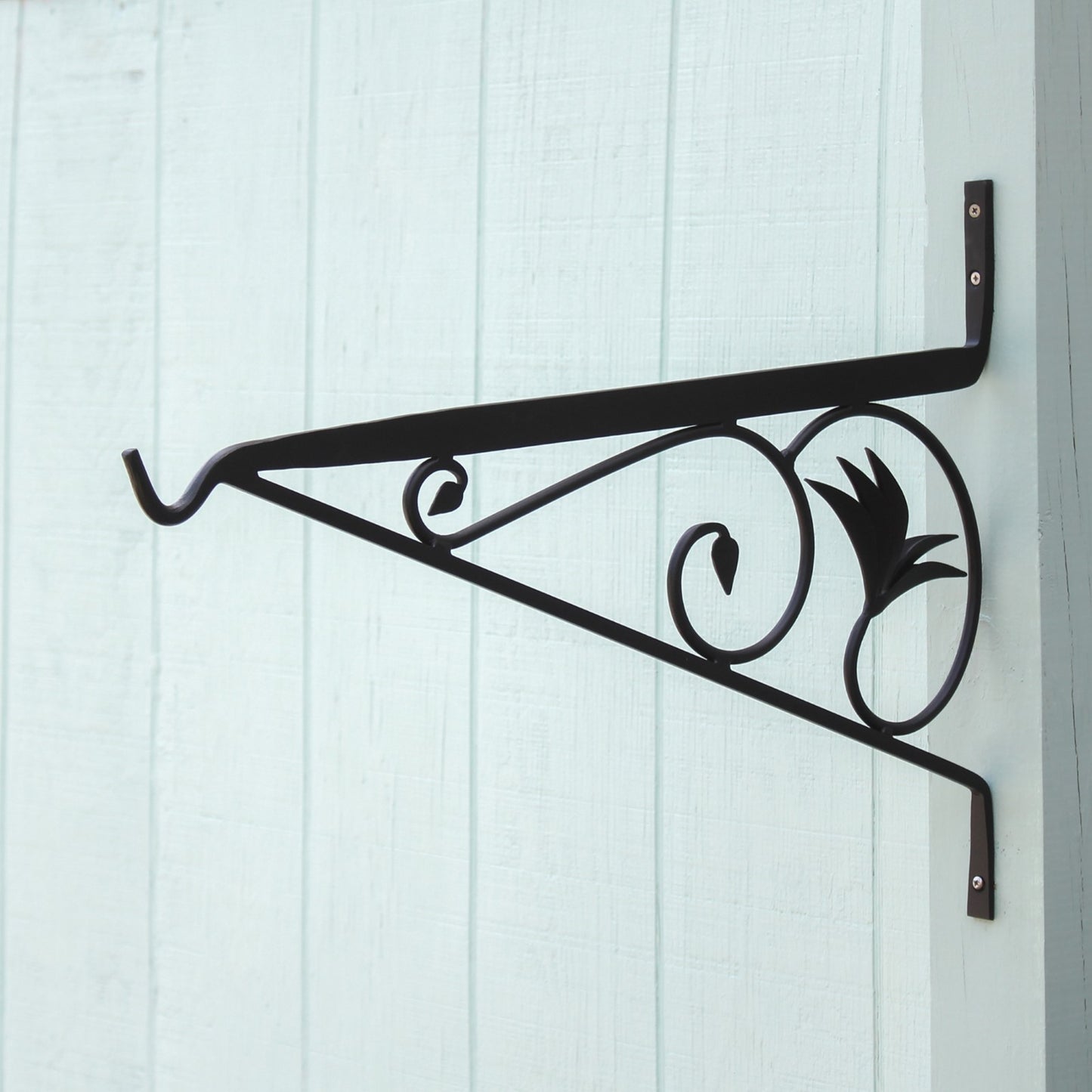 ACHLA 24in Morris Bracket | Black Powdercoat Wrought Iron | Outdoor Hanging Planter & Basket Support | 23.5 x 0.5 x 17 in | Model B-43