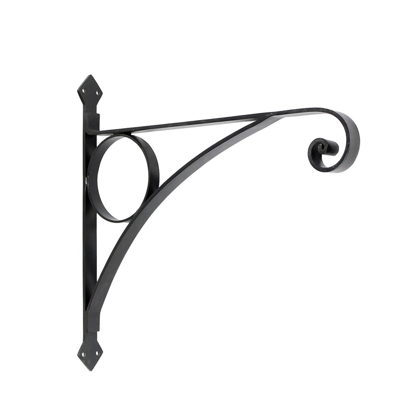 ACHLA Corona Bracket Small | Black Wrought Iron Heavy Duty | Outdoor Hanging Basket Support | 17.5 x 2 x 17 in | Model B-44