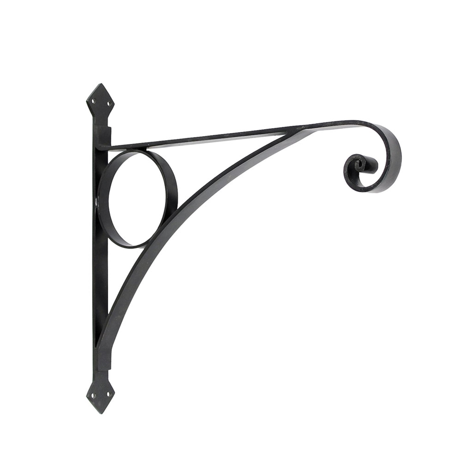 ACHLA Corona Bracket Small | Black Wrought Iron Heavy Duty | Outdoor Hanging Basket Support | 17.5 x 2 x 17 in | Model B-44