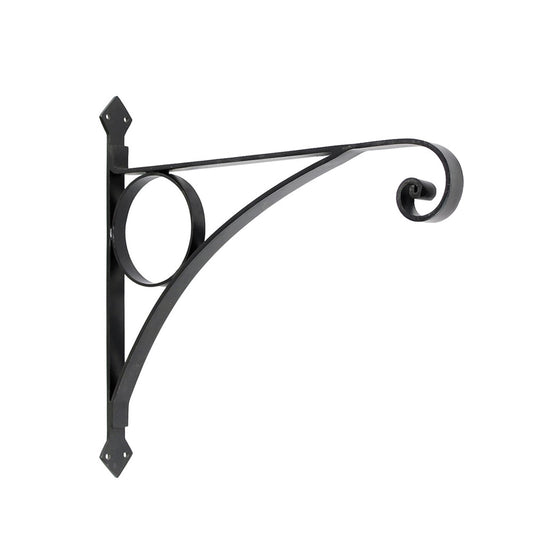 ACHLA Corona Bracket Small | Black Wrought Iron Heavy Duty | Outdoor Hanging Basket Support | 17.5 x 2 x 17 in | Model B-44