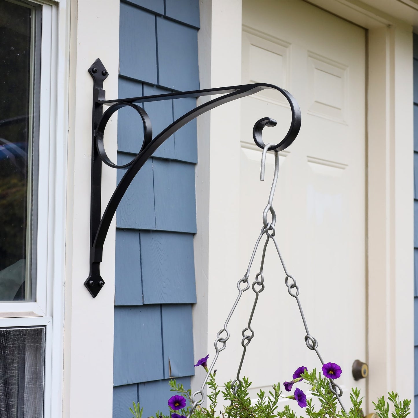 ACHLA Corona Bracket Small | Black Wrought Iron Heavy Duty | Outdoor Hanging Basket Support | 17.5 x 2 x 17 in | Model B-44
