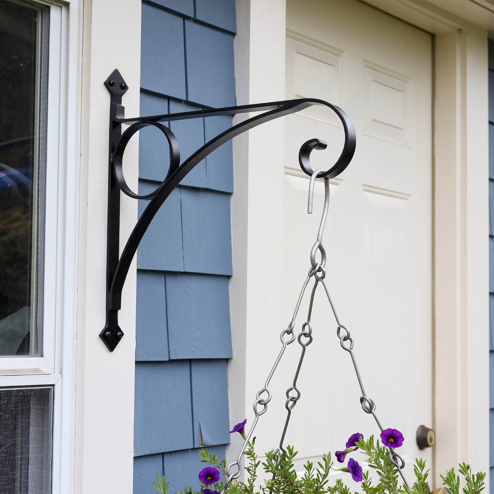 ACHLA Corona Bracket Small | Black Wrought Iron Heavy Duty | Outdoor Hanging Basket Support | 17.5 x 2 x 17 in | Model B-44
