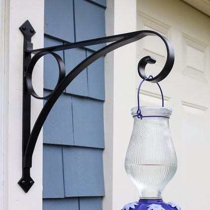 ACHLA Corona Bracket Small | Black Wrought Iron Heavy Duty | Outdoor Hanging Basket Support | 17.5 x 2 x 17 in | Model B-44