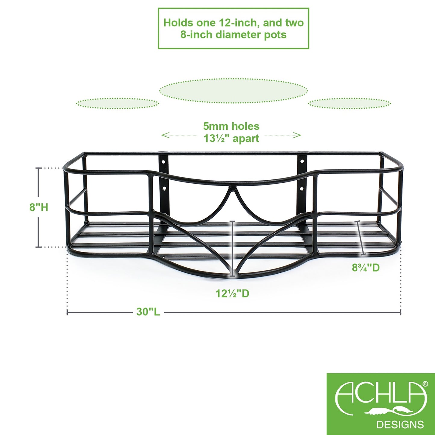 ACHLA Argyle Window Box | Black Wrought Iron | Outdoor Flower Pot Holder for Windows & Balconies | 14 x 30 x 8 in | Model B-50