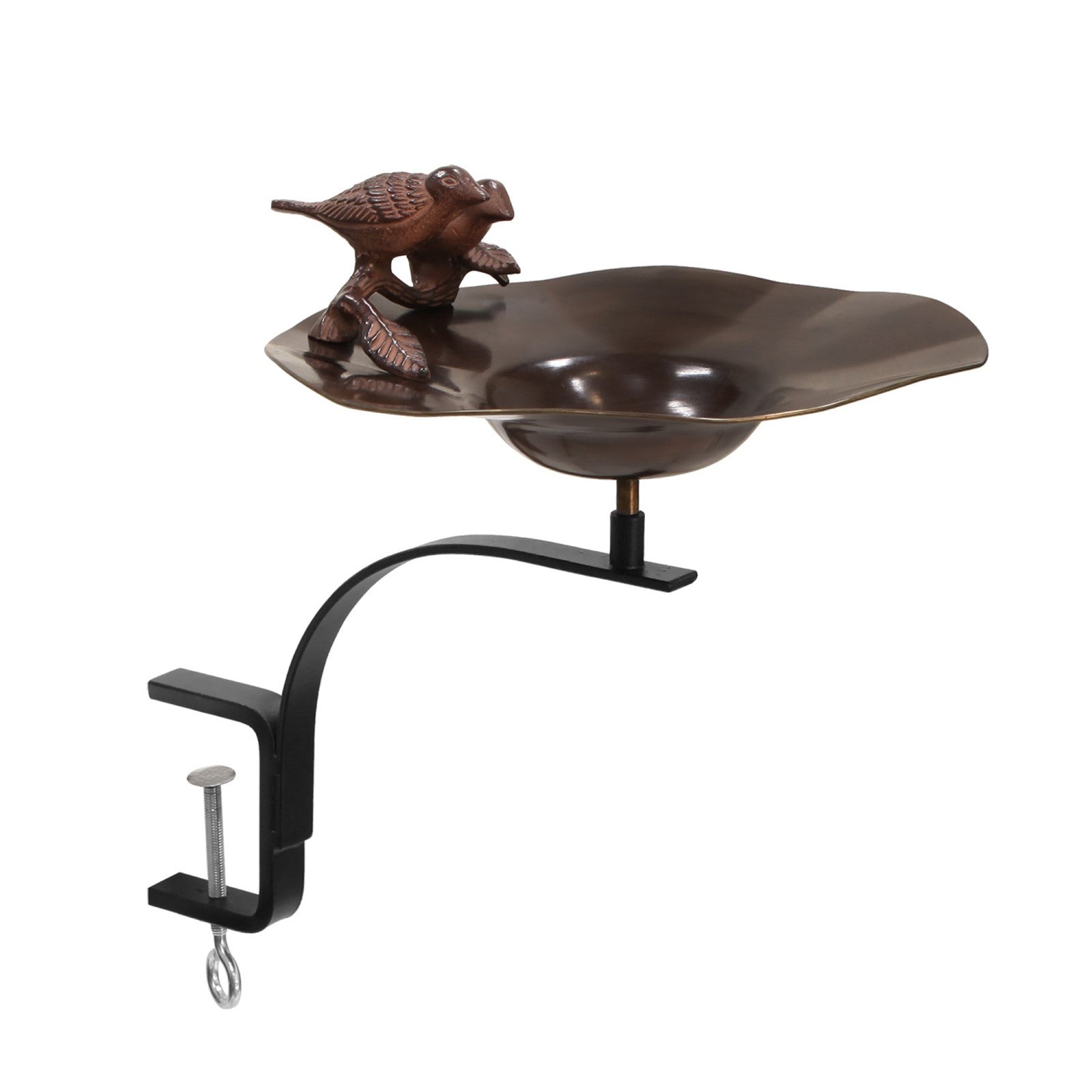 ACHLA Birdbath with Rail Mount Bracket | Antique Patina Brass and Aluminum | Deck, Porch & Balcony Garden Accent | 13 x 19 x 16 in | Model BB-02AB-RM
