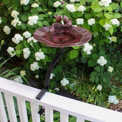 ACHLA Birdbath with Rail Mount Bracket | Antique Patina Brass and Aluminum | Deck, Porch & Balcony Garden Accent | 13 x 19 x 16 in | Model BB-02AB-RM