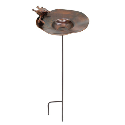 ACHLA Antiqued Birdbath with Birds Stand | Antique Brass Metal | Garden & Patio Accent | 13 in Dia, 2.5-5 in H | Model BB-02AB-S