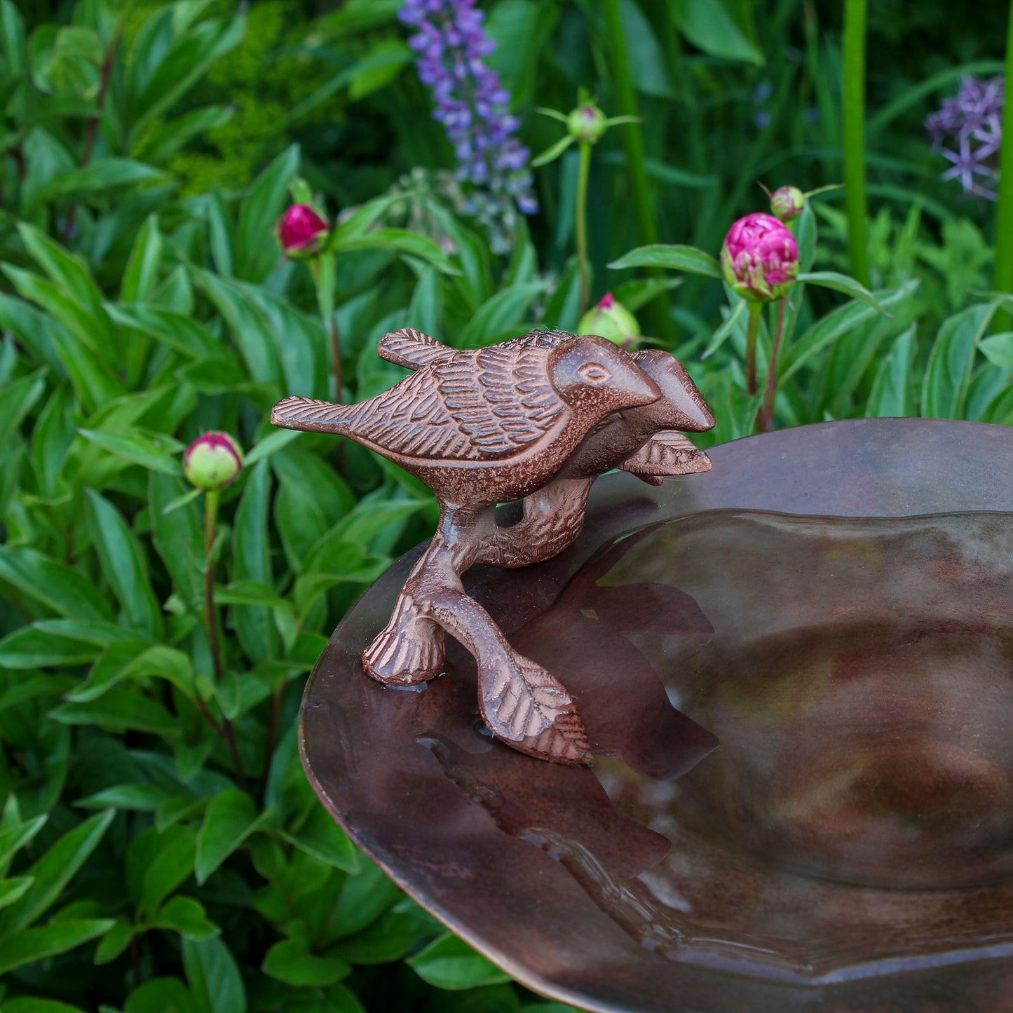 ACHLA Antiqued Birdbath with Birds Stand | Antique Brass Metal | Garden & Patio Accent | 13 in Dia, 2.5-5 in H | Model BB-02AB-S