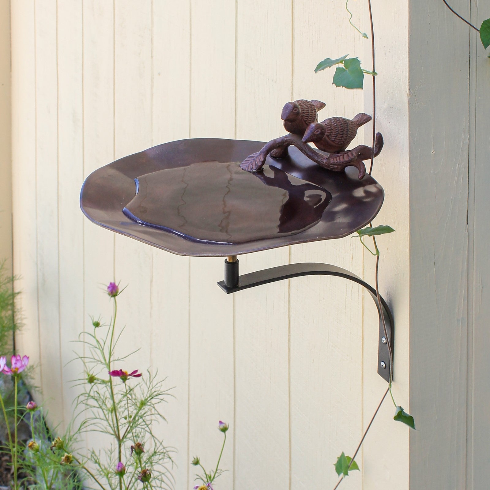 ACHLA Birdbath with Wall Mount Bracket | Antique Patina Brass and Aluminum | Outdoor Garden & Patio Accent | 13 x 15 x 14 in | Model BB-02AB-WM