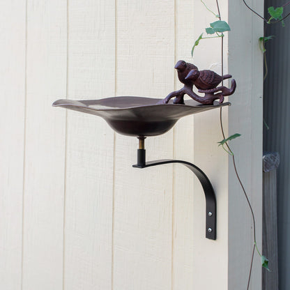 ACHLA Birdbath with Wall Mount Bracket | Antique Patina Brass and Aluminum | Outdoor Garden & Patio Accent | 13 x 15 x 14 in | Model BB-02AB-WM