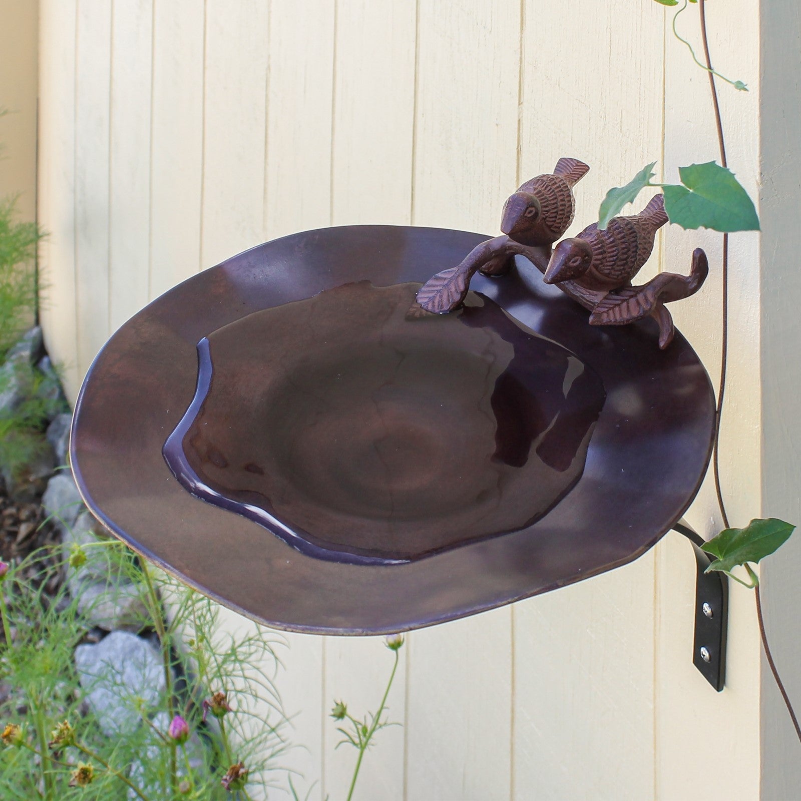 ACHLA Birdbath with Wall Mount Bracket | Antique Patina Brass and Aluminum | Outdoor Garden & Patio Accent | 13 x 15 x 14 in | Model BB-02AB-WM