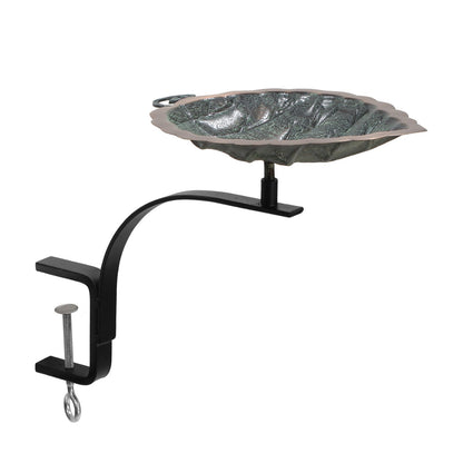 ACHLA Aspen Leaf Rail-Mount Birdbath | Antique Brass Plated and Verdigris Copper Bowl | Outdoor Deck & Balcony Accent | Model BB-04-RM