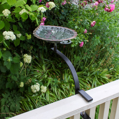 ACHLA Aspen Leaf Rail-Mount Birdbath | Antique Brass Plated and Verdigris Copper Bowl | Outdoor Deck & Balcony Accent | Model BB-04-RM