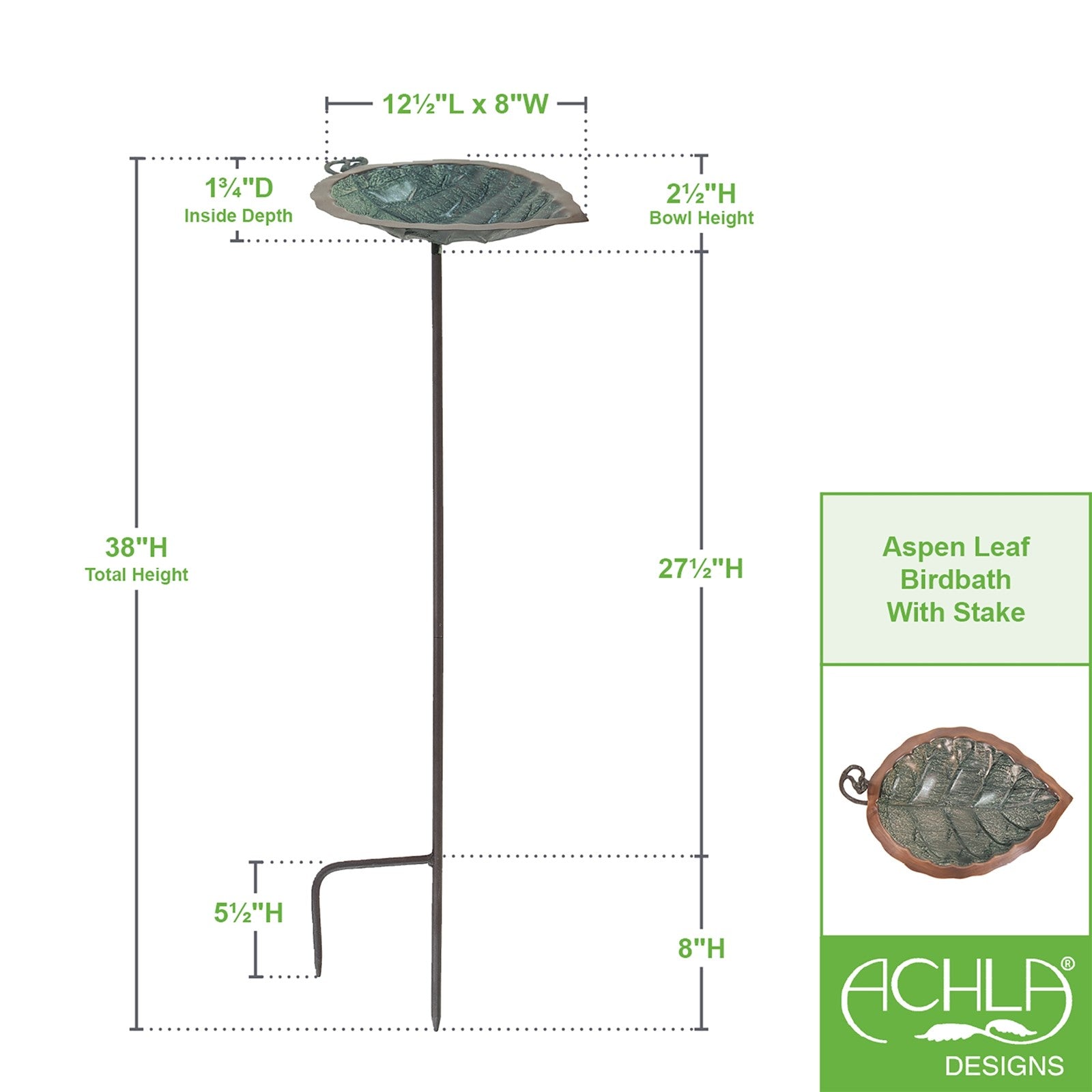 ACHLA Aspen Leaf Birdbath with Stand | Antique Brass and Verdi Finish Brass | Outdoor Garden & Patio Accent | 12.5 x 8.5 x 3 in | Model BB-04-S