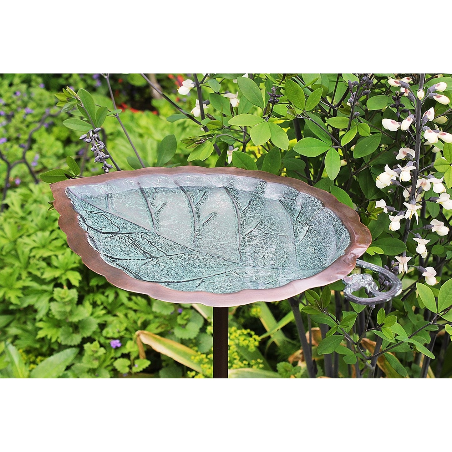 ACHLA Aspen Leaf Birdbath with Stand | Antique Brass and Verdi Finish Brass | Outdoor Garden & Patio Accent | 12.5 x 8.5 x 3 in | Model BB-04-S