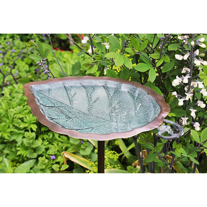 ACHLA Aspen Leaf Birdbath with Stand | Antique Brass and Verdi Finish Brass | Outdoor Garden & Patio Accent | 12.5 x 8.5 x 3 in | Model BB-04-S
