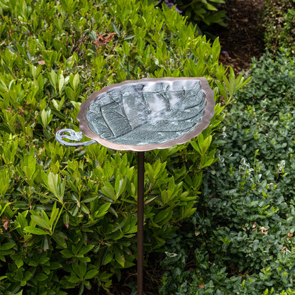 ACHLA Aspen Leaf Birdbath with Stand | Antique Brass and Verdi Finish Brass | Outdoor Garden & Patio Accent | 12.5 x 8.5 x 3 in | Model BB-04-S
