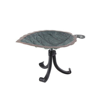 ACHLA Aspen Leaf Birdbath with Tripod Stand | Antique Brass Plated Brass and Black Wrought Iron | Garden Patio & Deck Accent | Model BB-04-TR