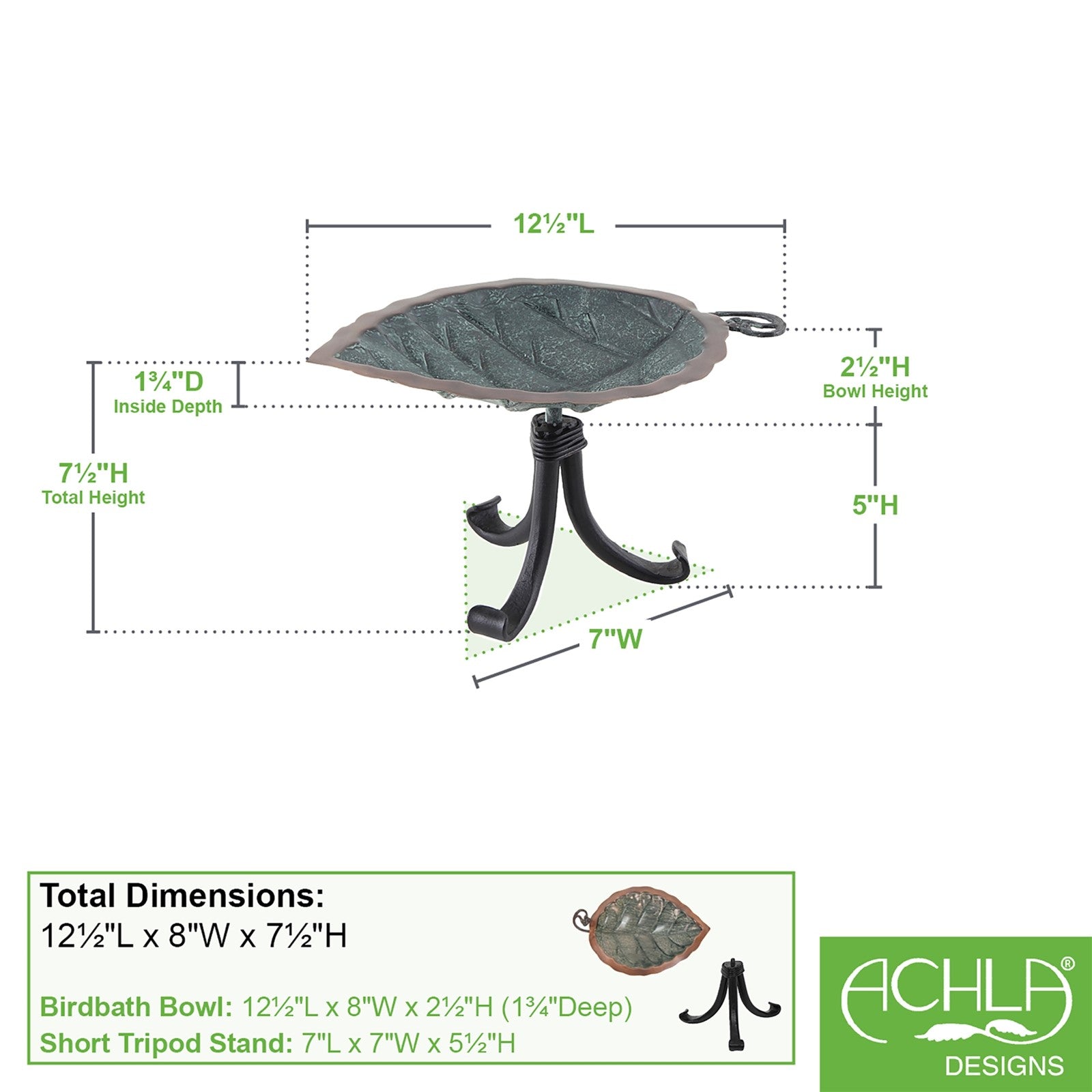 ACHLA Aspen Leaf Birdbath with Tripod Stand | Antique Brass Plated Brass and Black Wrought Iron | Garden Patio & Deck Accent | Model BB-04-TR