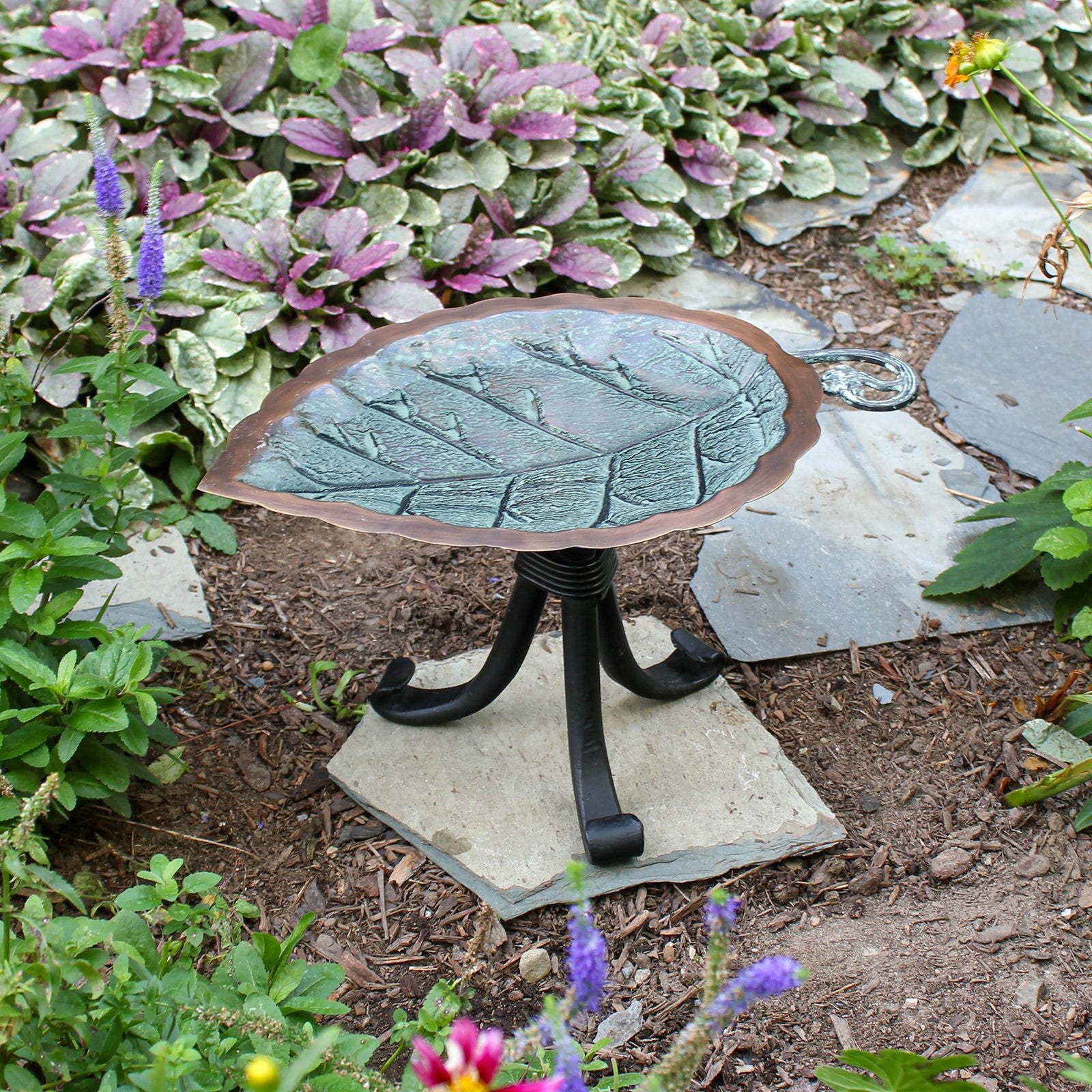 ACHLA Aspen Leaf Birdbath with Tripod Stand | Antique Brass Plated Brass and Black Wrought Iron | Garden Patio & Deck Accent | Model BB-04-TR
