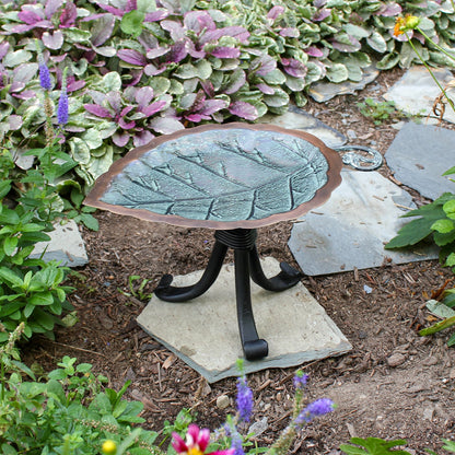 ACHLA Aspen Leaf Birdbath with Tripod Stand | Antique Brass Plated Brass and Black Wrought Iron | Garden Patio & Deck Accent | Model BB-04-TR