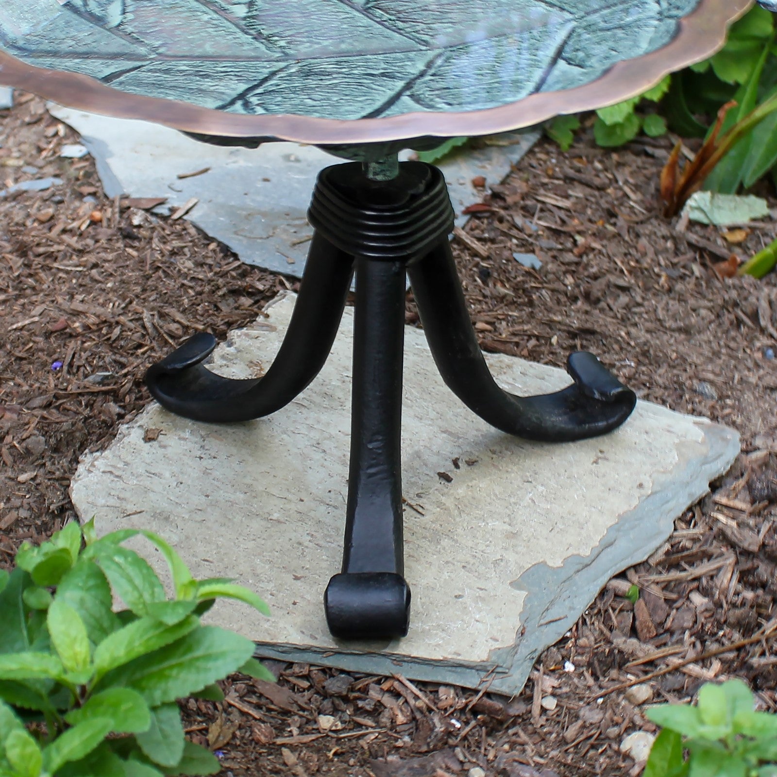 ACHLA Aspen Leaf Birdbath with Tripod Stand | Antique Brass Plated Brass and Black Wrought Iron | Garden Patio & Deck Accent | Model BB-04-TR