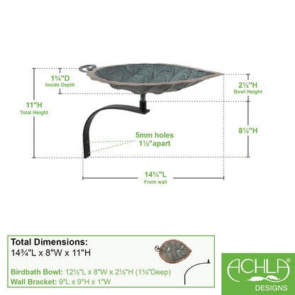 ACHLA Aspen Leaf Birdbath Wall Mount Bracket | Antique Brass Plated Brass and Black Wrought Iron | Small Garden & Urban Landscape | Model BB-04-WM