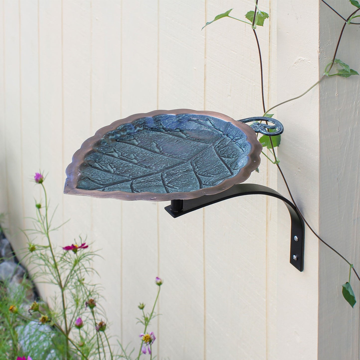ACHLA Aspen Leaf Birdbath Wall Mount Bracket | Antique Brass Plated Brass and Black Wrought Iron | Small Garden & Urban Landscape | Model BB-04-WM