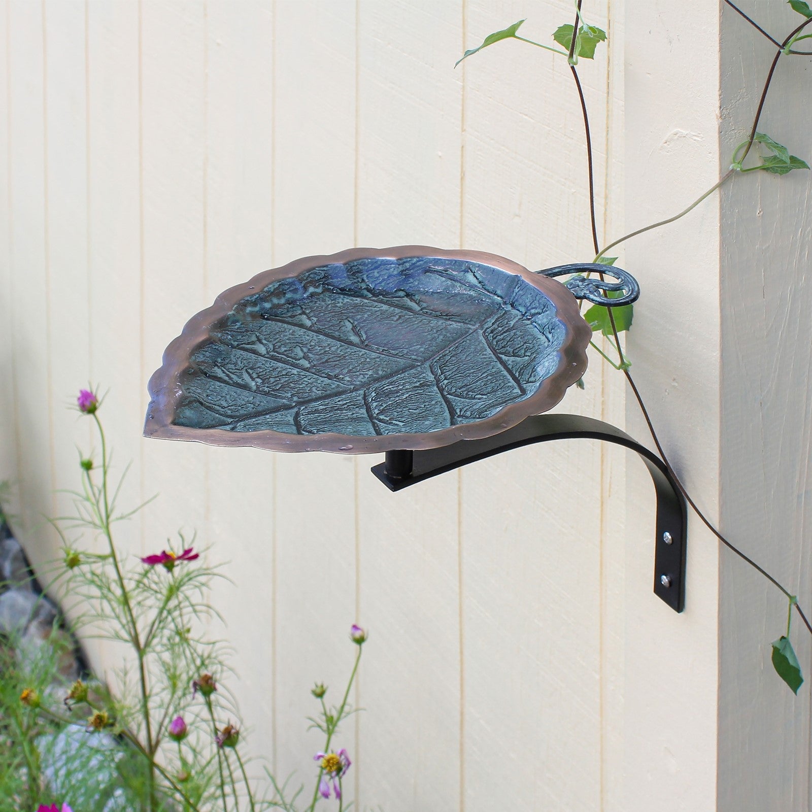 ACHLA Aspen Leaf Birdbath Wall Mount Bracket | Antique Brass Plated Brass and Black Wrought Iron | Small Garden & Urban Landscape | Model BB-04-WM