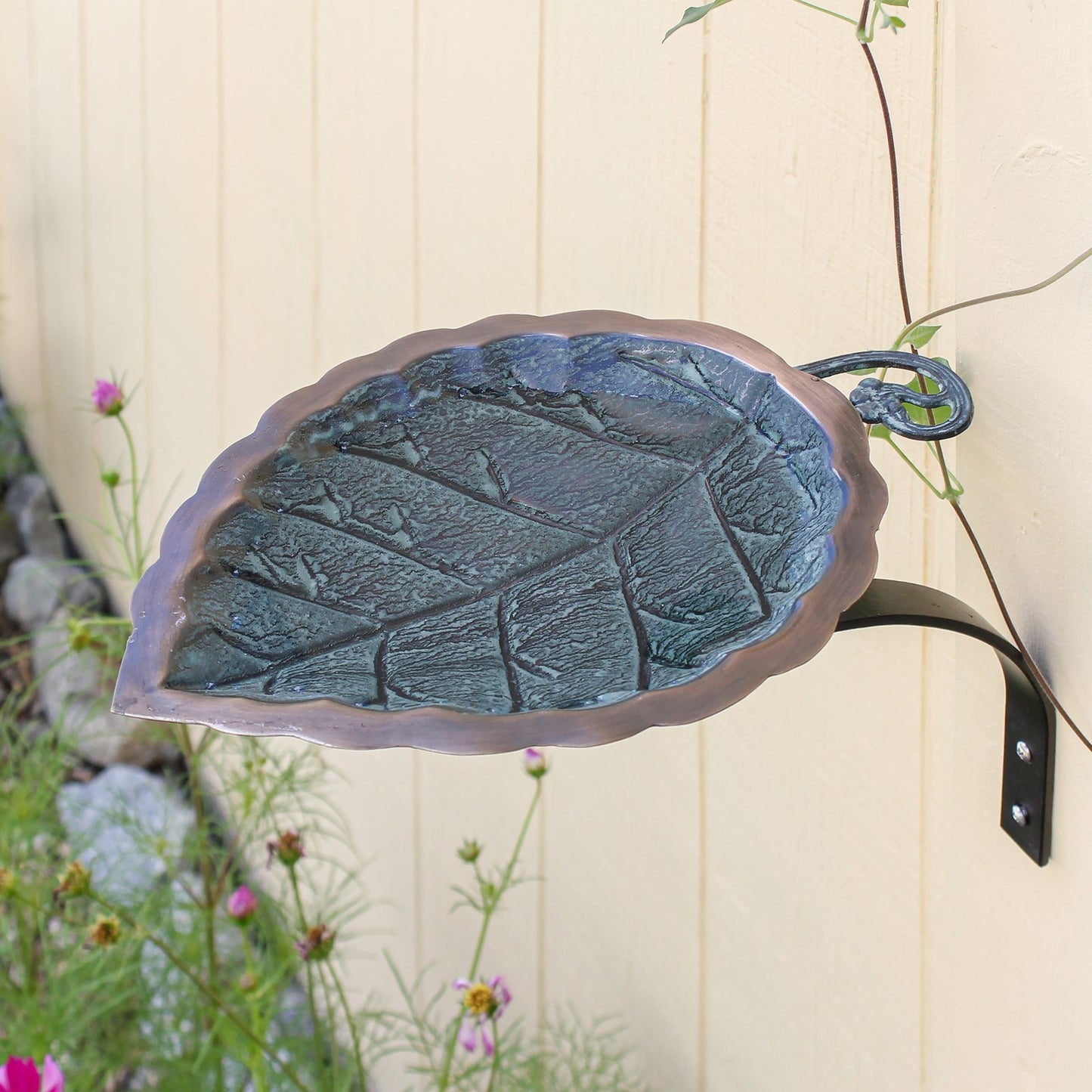 ACHLA Aspen Leaf Birdbath Wall Mount Bracket | Antique Brass Plated Brass and Black Wrought Iron | Small Garden & Urban Landscape | Model BB-04-WM