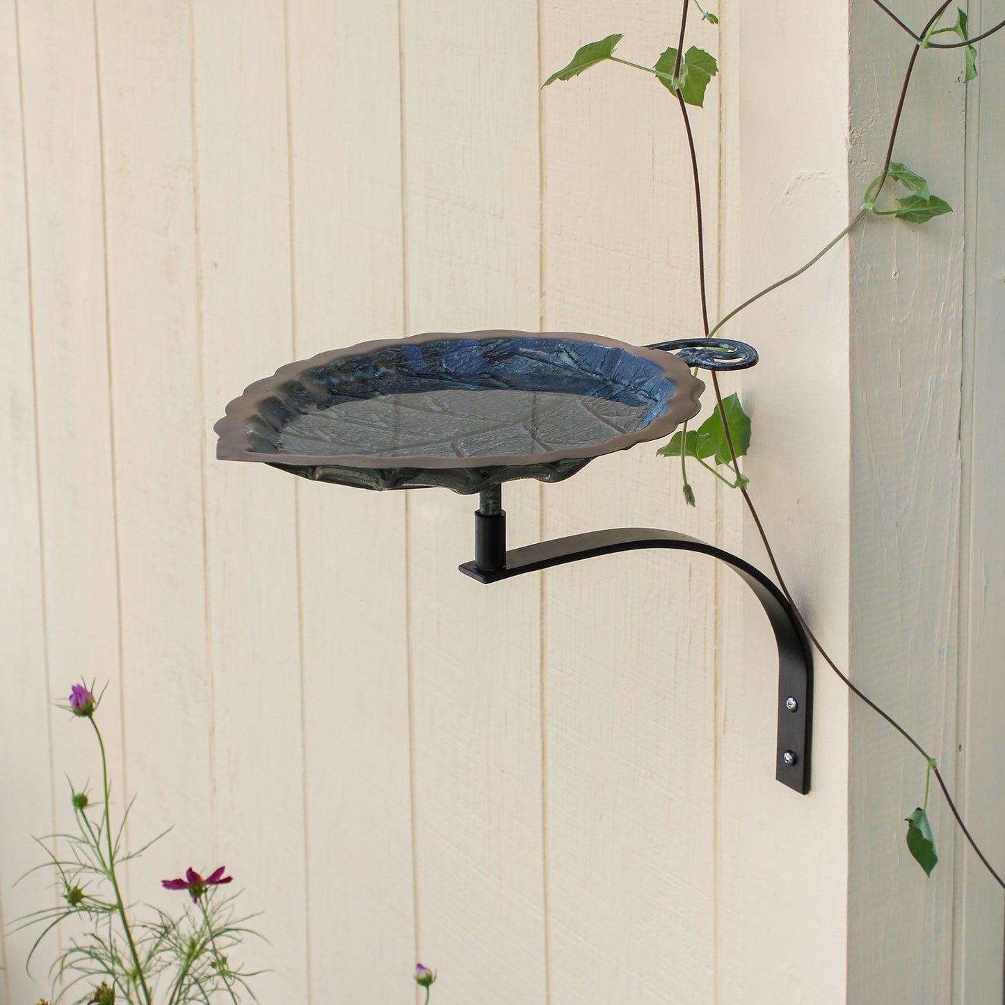 ACHLA Aspen Leaf Birdbath Wall Mount Bracket | Antique Brass Plated Brass and Black Wrought Iron | Small Garden & Urban Landscape | Model BB-04-WM