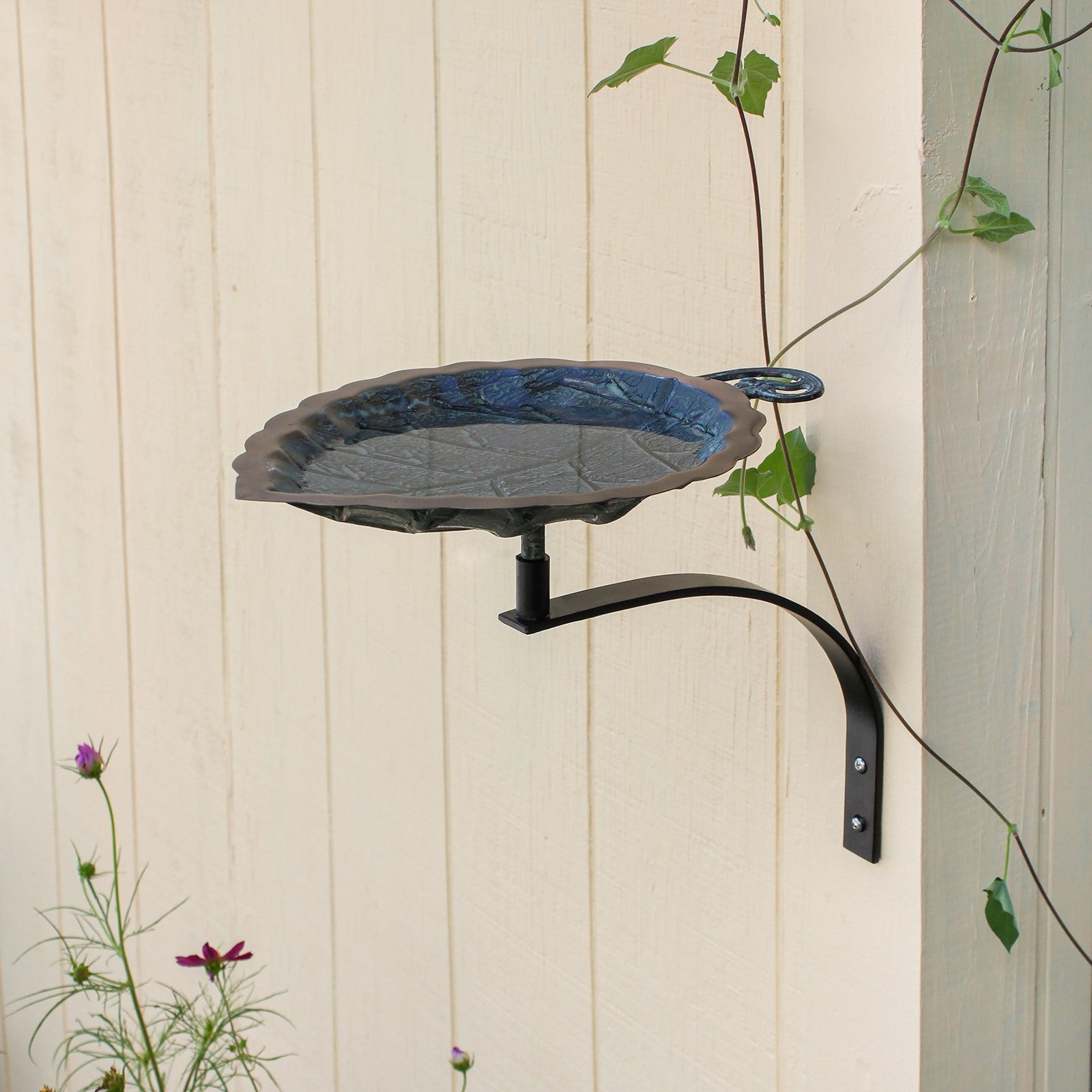 ACHLA Aspen Leaf Birdbath Wall Mount Bracket | Antique Brass Plated Brass and Black Wrought Iron | Small Garden & Urban Landscape | Model BB-04-WM