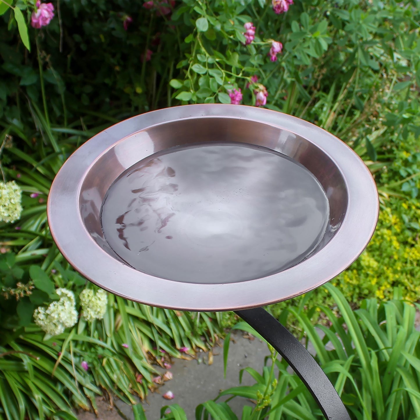 ACHLA Classic II Birdbath with Rail Mount Bracket | Antique Copper Brass Bowl and Black Wrought Iron Bracket | Deck & Balcony Bird | Model BB-05-RM