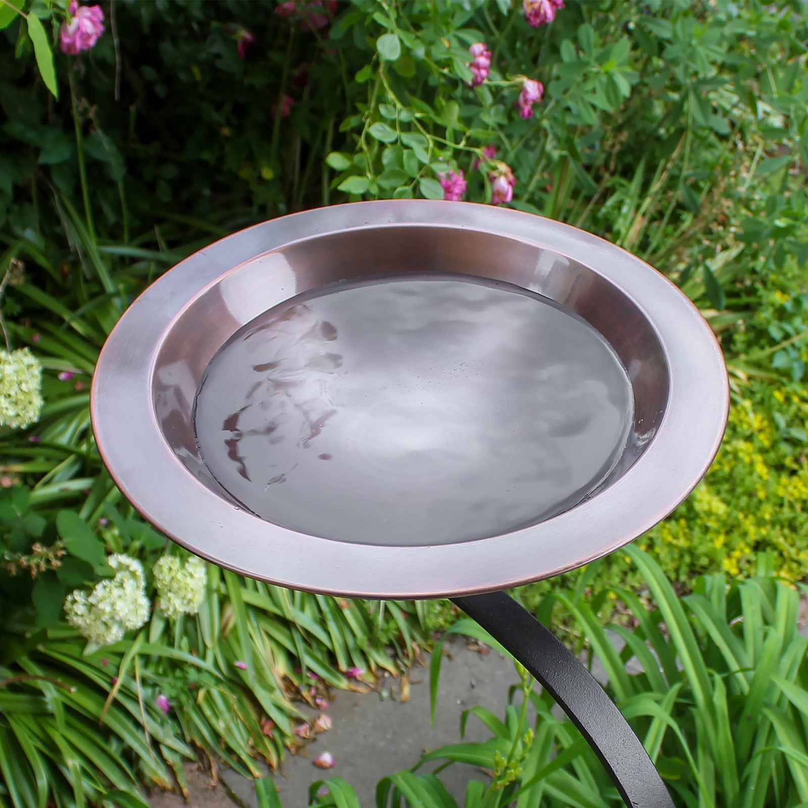 ACHLA Classic II Birdbath with Rail Mount Bracket | Antique Copper Brass Bowl and Black Wrought Iron Bracket | Deck & Balcony Bird | Model BB-05-RM