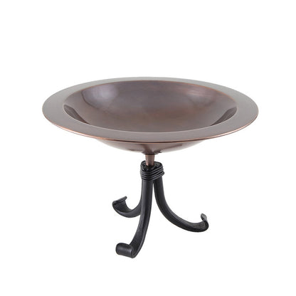 ACHLA Classic II Birdbath with Tripod Stand | Antique Copper Brass Bowl and Black Wrought Iron Base | Garden & Patio Bird Bath | Model BB-05-TR