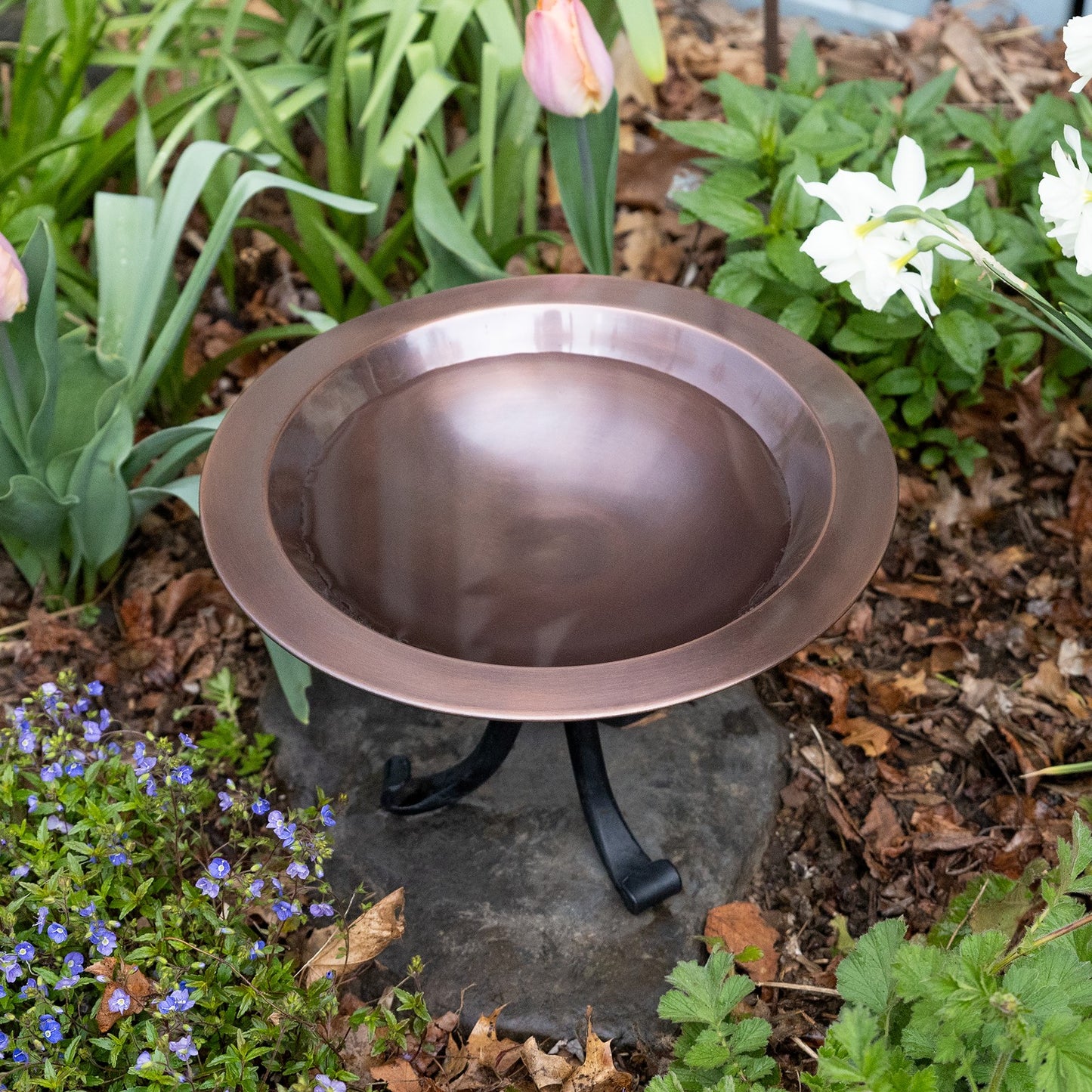 ACHLA Classic II Birdbath with Tripod Stand | Antique Copper Brass Bowl and Black Wrought Iron Base | Garden & Patio Bird Bath | Model BB-05-TR