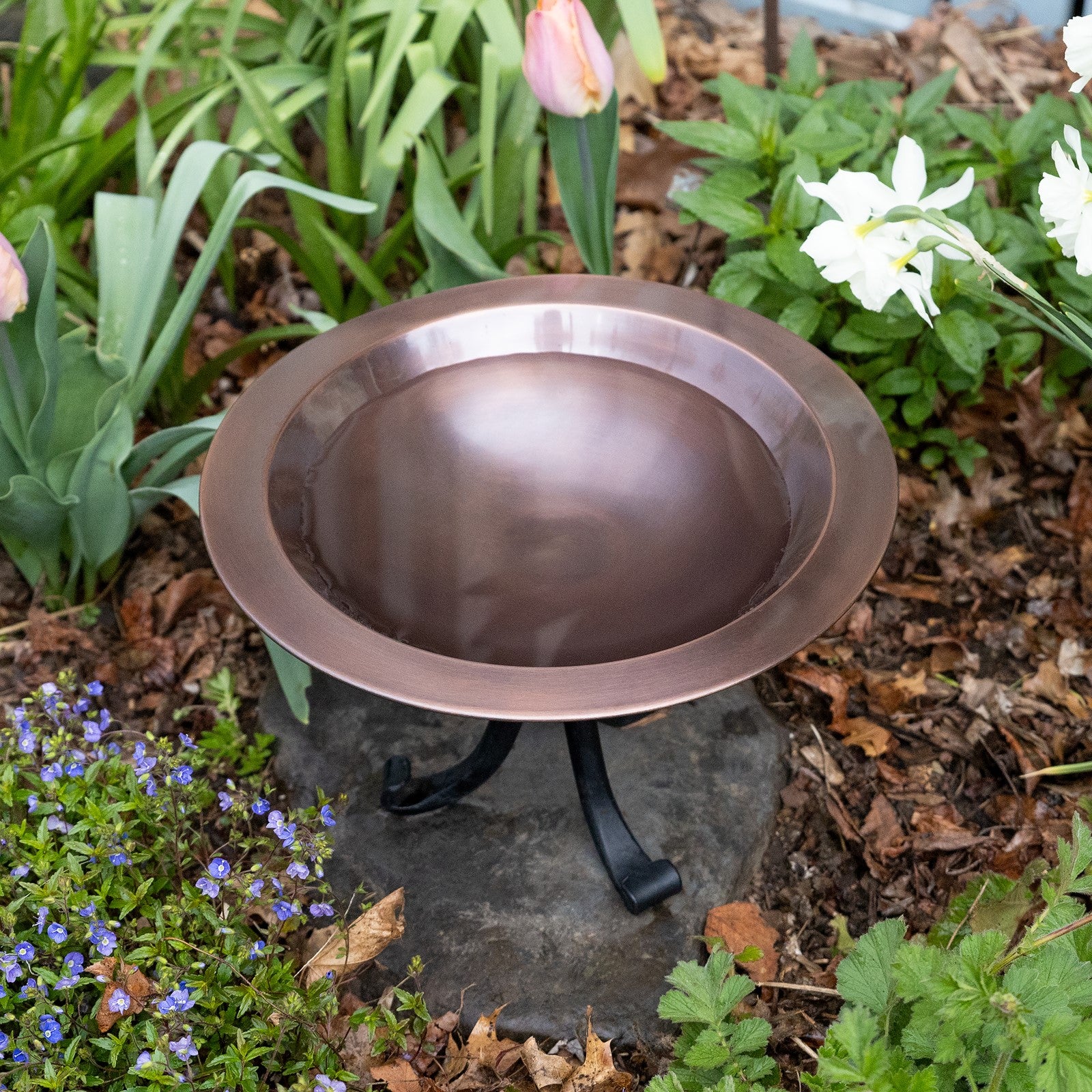 ACHLA Classic II Birdbath with Tripod Stand | Antique Copper Brass Bowl and Black Wrought Iron Base | Garden & Patio Bird Bath | Model BB-05-TR
