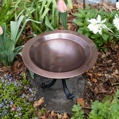 ACHLA Classic II Birdbath with Tripod Stand | Antique Copper Brass Bowl and Black Wrought Iron Base | Garden & Patio Bird Bath | Model BB-05-TR