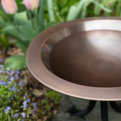 ACHLA Classic II Birdbath with Tripod Stand | Antique Copper Brass Bowl and Black Wrought Iron Base | Garden & Patio Bird Bath | Model BB-05-TR
