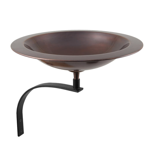 ACHLA Classic II Birdbath with Wall Mount Bracket | Antique Copper Brass and Black Wrought Iron | Patio & Garden Bird Bath | Model BB-05-WM