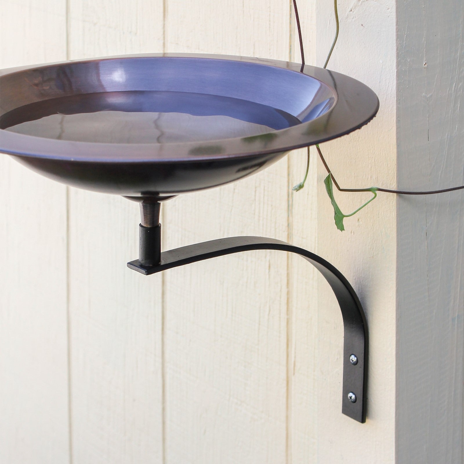 ACHLA Classic II Birdbath with Wall Mount Bracket | Antique Copper Brass and Black Wrought Iron | Patio & Garden Bird Bath | Model BB-05-WM