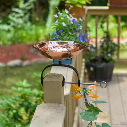 ACHLA Bee Fountain & Birdbath Over Rail Bracket | Copper Plated Stainless Steel and Black Wrought Iron | Deck, Balcony & Porch | Model BB-07-OR2