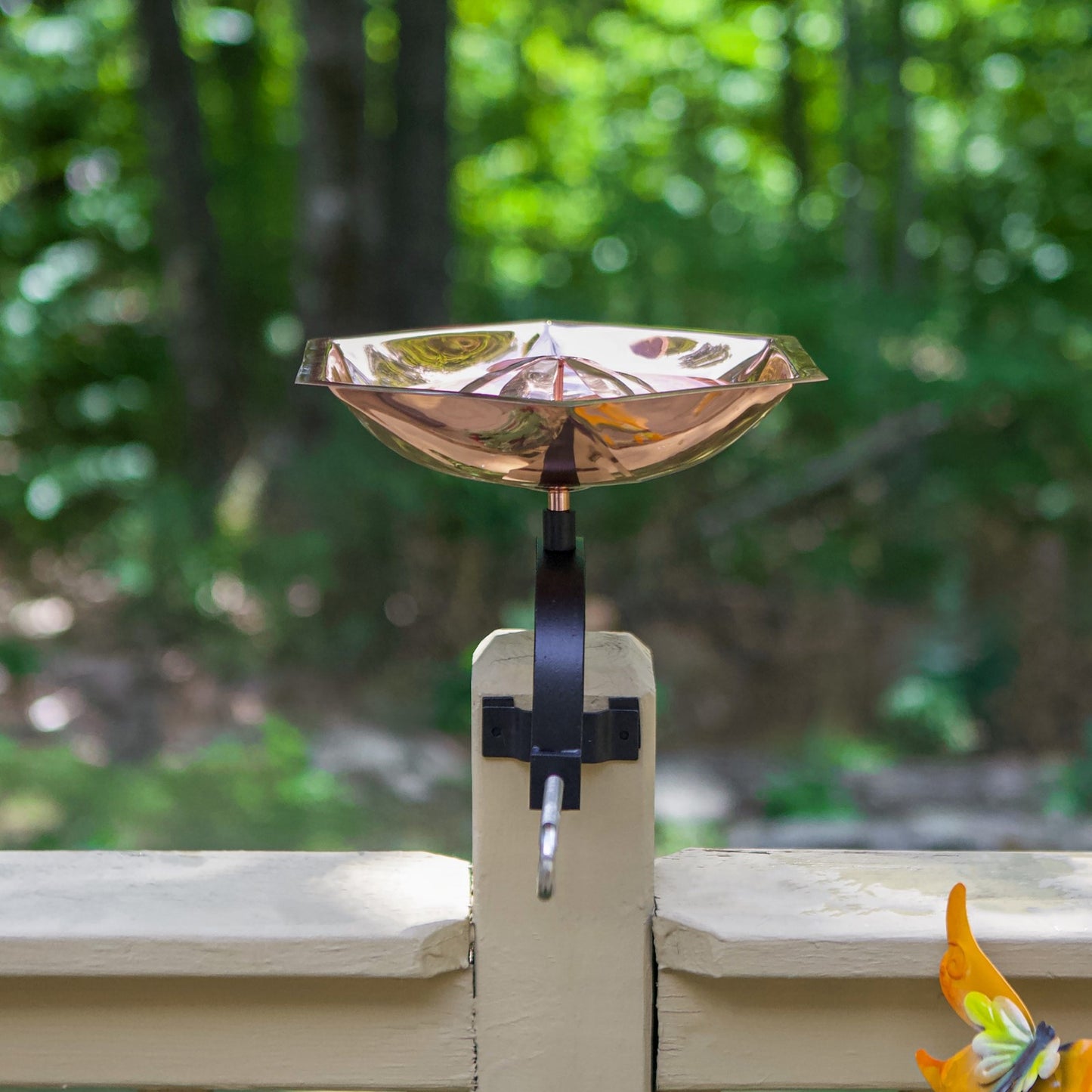 ACHLA Bee Fountain & Birdbath Over Rail Bracket | Copper Plated Stainless Steel and Black Wrought Iron | Deck, Balcony & Porch | Model BB-07-OR2