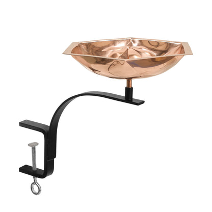 ACHLA Bee Fountain & Birdbath with Rail Mount Bracket | Copper Plated Stainless Steel and Black Wrought Iron | Deck, Balcony & Patio | Model BB-07-RM