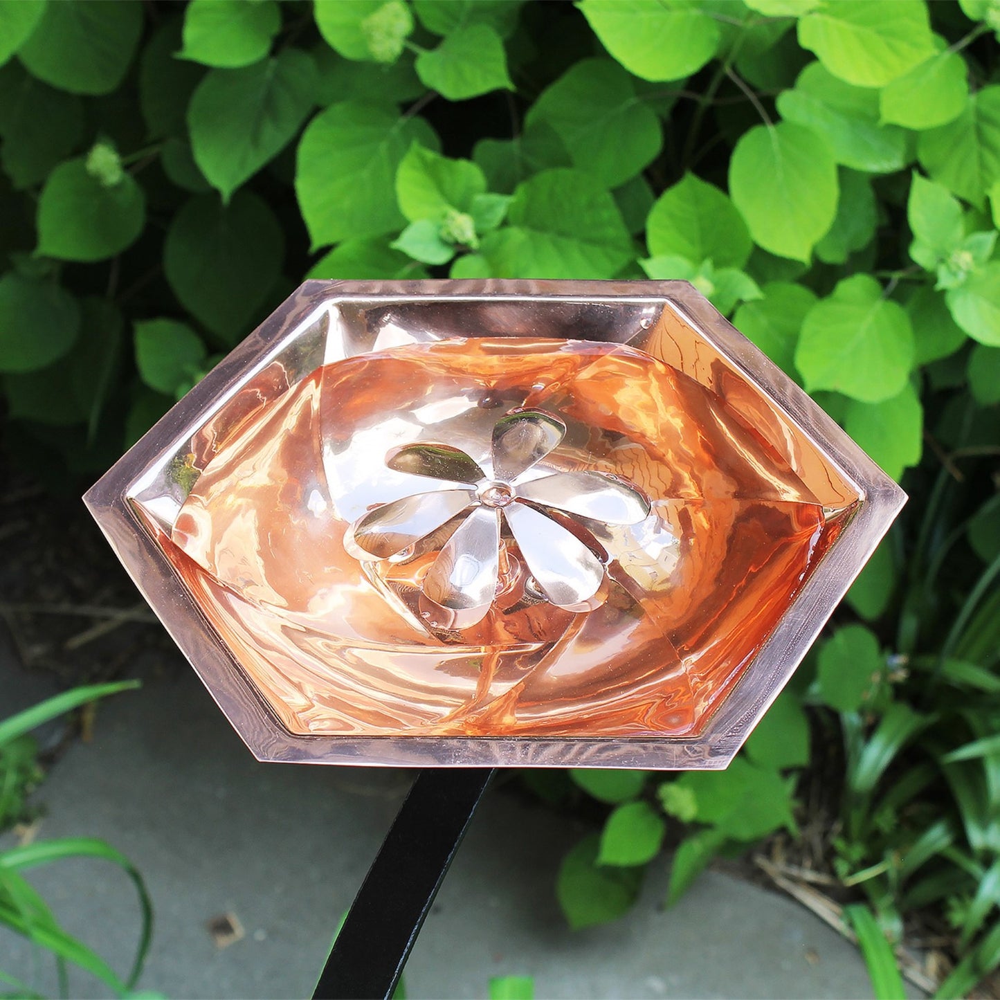 ACHLA Bee Fountain & Birdbath with Rail Mount Bracket | Copper Plated Stainless Steel and Black Wrought Iron | Deck, Balcony & Patio | Model BB-07-RM
