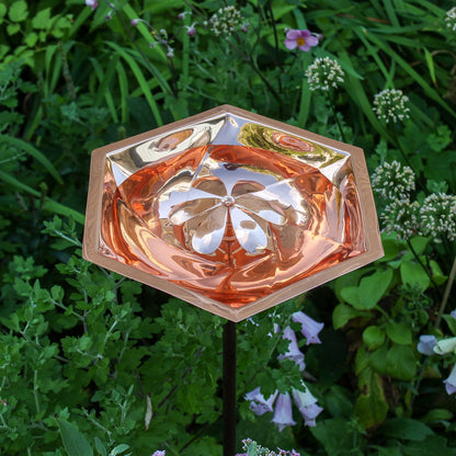 ACHLA Bee Fountain & Birdbath with Stake | Copper Plated Stainless Steel and Wrought Iron | Garden & Pollinator Water Feature | Model BB-07-S